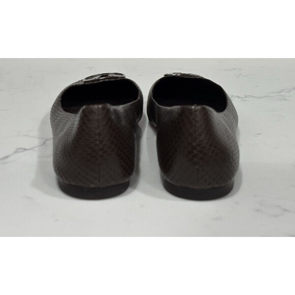 Tory Burch Ballet Flats 10.5 Georgia Square Toe Snakeskin Embossed Leather Brown - Picture 9 of 13